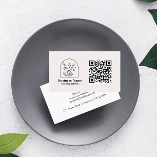 Cartão De Visita Código QR Minimalista Serviços de Limpeza Logotipo