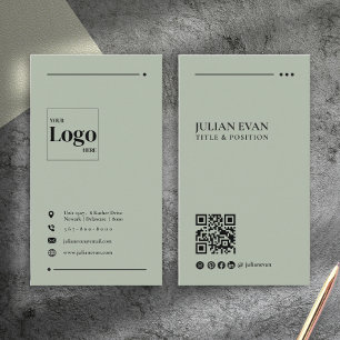 Cartão De Visita Código QR Minimalista Verde Sage Moderno Simples