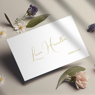 Cartão De Visita Código QR mínimo com nome elegante com script gold