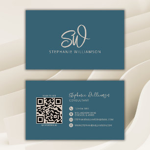 Cartão De Visita Código QR Mínimo de Código Na moda Monograma Moder