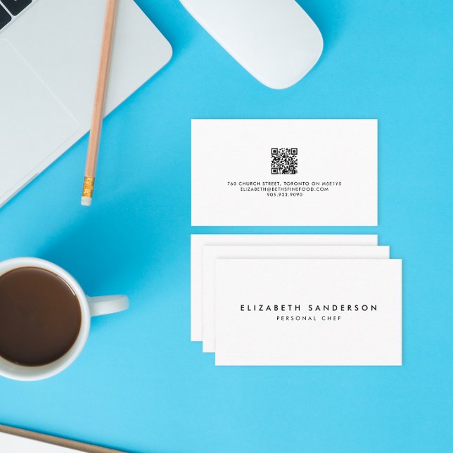 Cartão De Visita CÓDIGO QR Mínimo de luxo preto e branco elegante (Criador carregado)