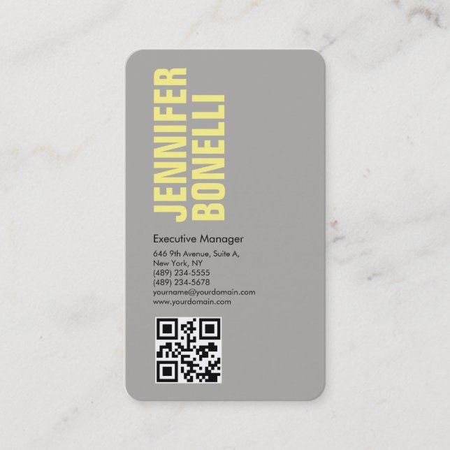 Cartão De Visita Código QR mínimo profissional negrito cinza amarel (Frente)