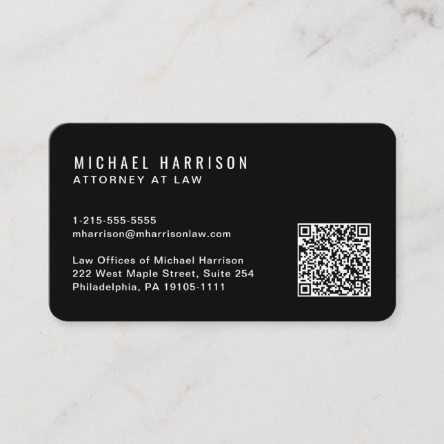 Cartão De Visita Código QR Mínimo Profissional Preto (Frente)