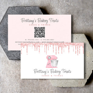 Cartão De Visita Código QR Misturador de Cozinha Rosa Bege Glitter 