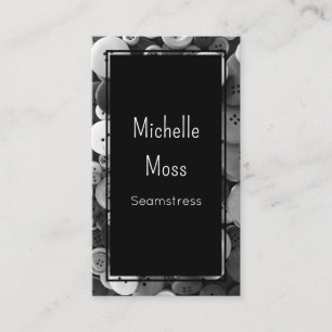Cartão De Visita Código QR Moda Botões de Seamstress Preto Clássico