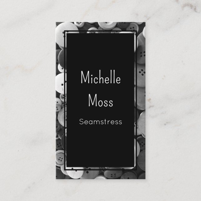 Cartão De Visita Código QR Moda Botões de Seamstress Preto Clássico (Frente)