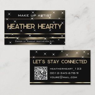 Cartão De Visita Código QR Modelo Luxury Black Glitter Estrelas Dou