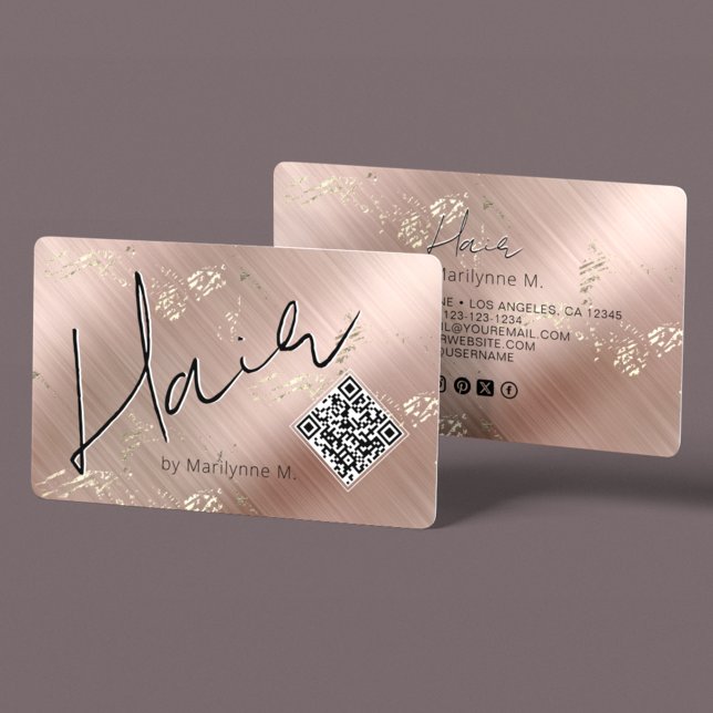 Cartão De Visita Código QR Moderno Chic Rosa Cabelo (Criador carregado)