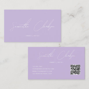 Cartão De Visita Código QR Moderno Completo Suave Roxo Escrito à Mã