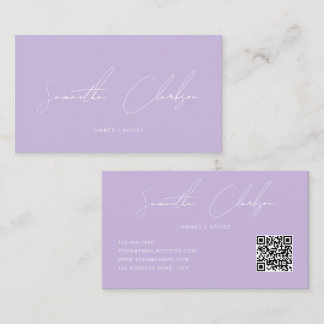 Cartão De Visita Código QR Moderno Completo Suave Roxo Escrito à Mã
