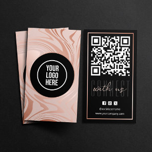 Cartão De Visita Código QR Moderno Conecte-se Conosco Rosa Dourado
