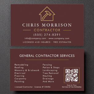 Cartão De Visita Código QR moderno da Construção Dourada de Luxury 