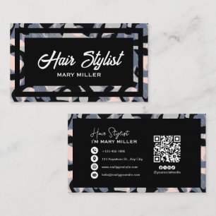 Cartão De Visita Código QR Moderno de Estilista de Cabelo Azul e Ro