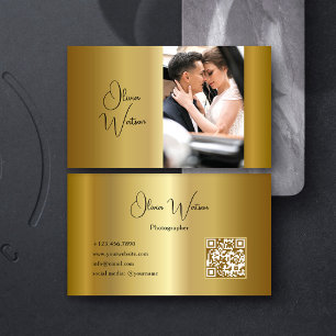 Cartão De Visita Código QR Moderno Dourado Fotógrafo