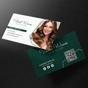 Cartão De Visita Código QR Moderno e Elegante de Estilista de Cabel