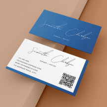 Código QR Moderno Elegante Azul Escrito à Mão