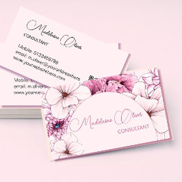 Cartão De Visita Código QR Moderno Elegante Feminina, Rosa Floral,