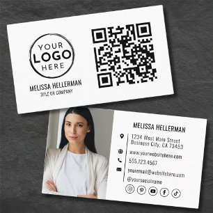 Cartão De Visita Código QR Moderno Foto Profissional Seu Logotipo