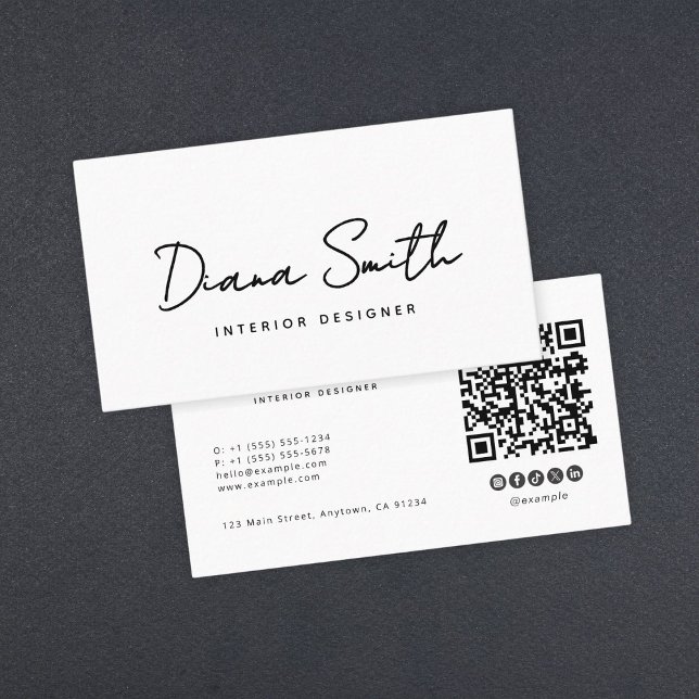 Cartão De Visita Código QR Moderno Mínimo Genérico Branco Simples (create your own generic plain white modern minimilaast professional business card in calligraphy)