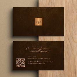 Cartão De Visita Código QR moderno monograma de ouro Elegante