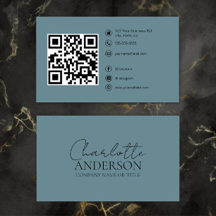 Cartão De Visita Código QR Moderno Personalizado Social Media Azul 