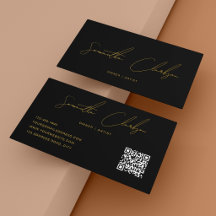 Código QR Moderno Preto e Dourado Roteiro Manuscri