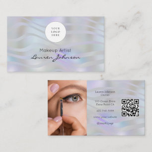 Cartão De Visita Código QR Moderno Preto Script Foto Maquiagem