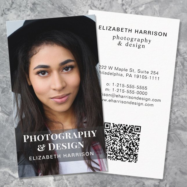 Cartão De Visita Código QR Moderno - Profissional de Foto (Input your website address to create a scannable QR code)