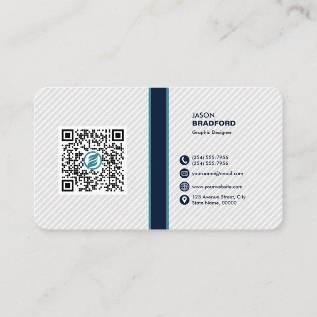 Cartão De Visita Código QR Moderno Profissional Personalizado Bu (Verso)