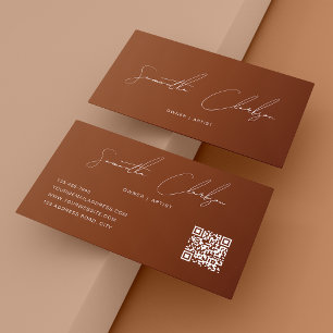 Cartão De Visita Código QR Moderno Puro Terracota Roteiro Manuscrit