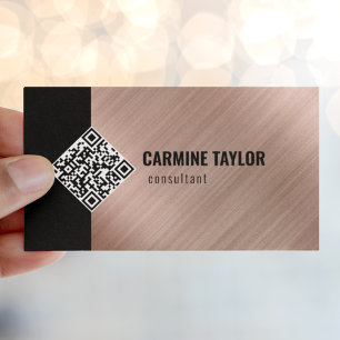 Cartão De Visita Código QR Moderno Rosa Dourado
