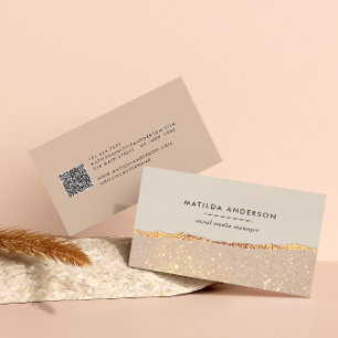 Cartão De Visita Código QR moderno rosa dourado brilhante preto