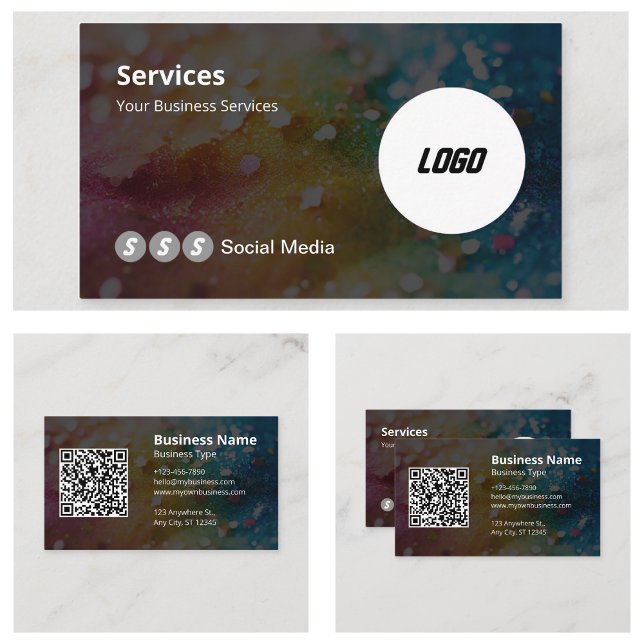 Cartão De Visita Código QR Modernos Escaneáveis (Modern Logo Scannable QR Code Business Cards)