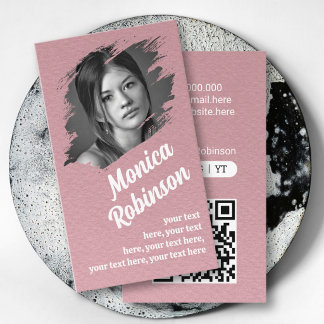 Cartão De Visita Código QR moldura rosa mate personalizada com foto