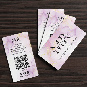 Cartão De Visita Código QR Monograma com Glitter Dourado e Aquarela