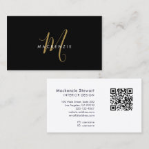 Código QR Monograma Elegante Moderno Preto Dourado