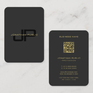 Cartão De Visita Código QR Monograma Modelo preto e Dourado