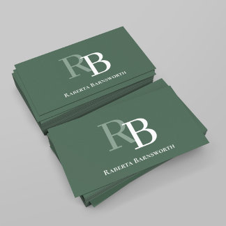 Cartão De Visita Código QR Monograma Verde Profissional Elegante