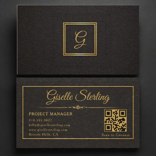 Cartão De Visita Código QR Monogramado de Gerente de Projetos