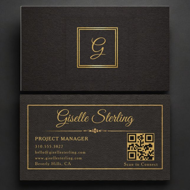 Cartão De Visita Código QR Monogramado de Gerente de Projetos (Criador carregado)