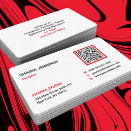 Cartão De Visita Código QR Networking Moderno Preto Vermelho Branco