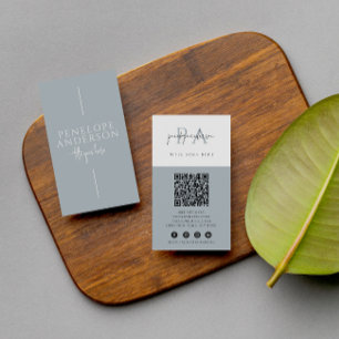 Cartão De Visita Código QR Neutro Elegante Azul Elegante Boho Moder
