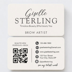 Cartão De Visita Código QR Neutro para Artista de Sobrancelhas