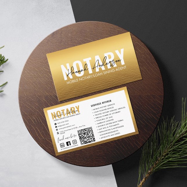 Cartão De Visita Código QR | Notário Móvel Dourado Moderno Público (Criador carregado)