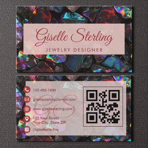 Cartão De Visita Código QR Opal Gemstone do Designer de Joias Preto