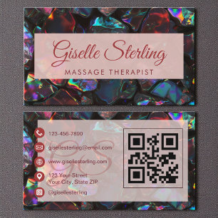 Cartão De Visita Código QR Opal Opal de Massagem em Preto