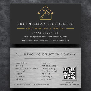 Cartão De Visita Código QR Ouro Preto Metal Artesão Construção