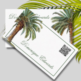 Cartão De Visita Código QR Palm Tropical Palm Tree Green Profession