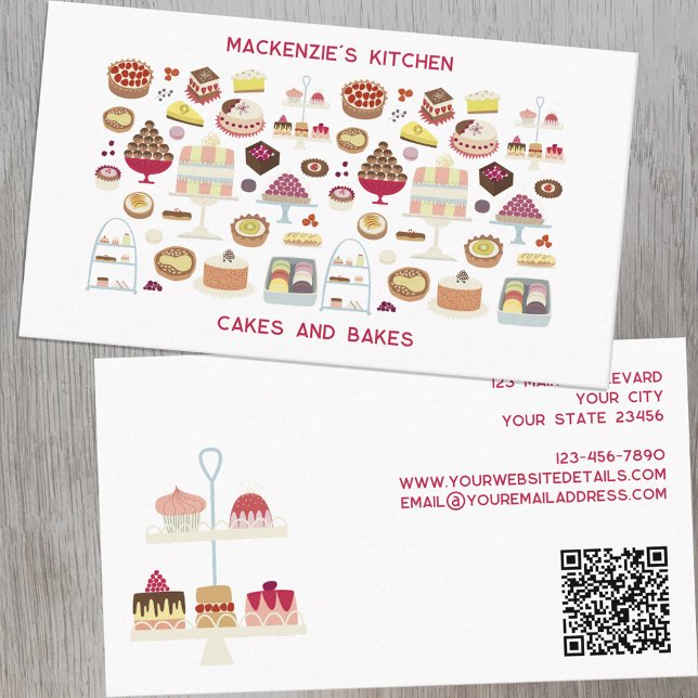 Cartão De Visita Código QR para cozimento de bolos (Cakes and bakes catering food restaurant bakery cafe QR code custom business cards)