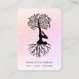 Cartão De Visita *~* Código QR Pastel Glitter Tree Life Yoga